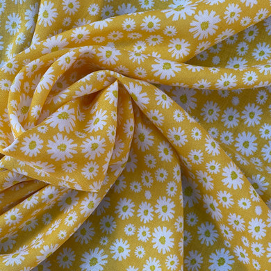 Sunflowers Daisy Floral 100% Viscose Dress Fabric, Pastel Yellow