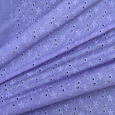 Floral Broderie Anglaise 2 Hole 100% Cotton Fabric Summer Dress 60” - LILAC