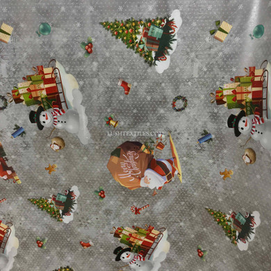 Christmas Print Santa Xmas Tablecloth PVC Fabric, Silver