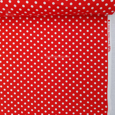 7mm White Spots Rose & Hubble Cotton Poplin Fabric, Red