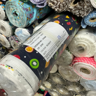 25m Tropical Fruits Rose & Hubble Cotton Poplin Fabric 45", Navy