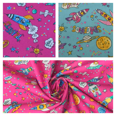 Space Kids Print Rose & Hubble Cotton Poplin Fabric