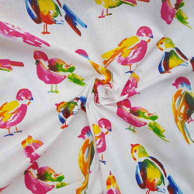 Multicoloured Birds Cotton Craft Fabric, White