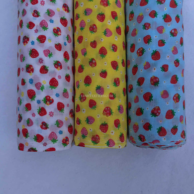 Strawberries Print Polycotton Fabric