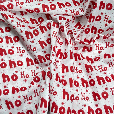 HO! HO! Print Xmas Polycotton Fabric, White