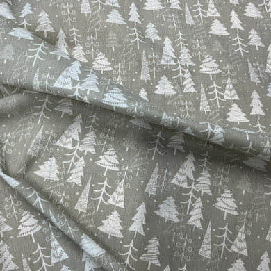 Christmas Tree Polycotton Fabric, Grey