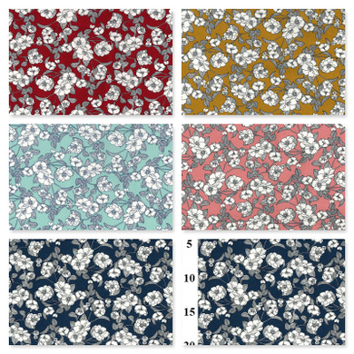 Line Drawn Flowers Rose & Hubble Cotton Poplin Fabric