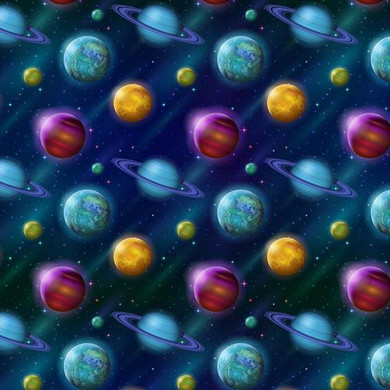 Space Planets Digital Cotton Craft Fabric, 140cm Wide