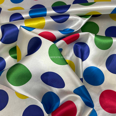 Large Colourful Clown Twister Spots Satin, Ivory