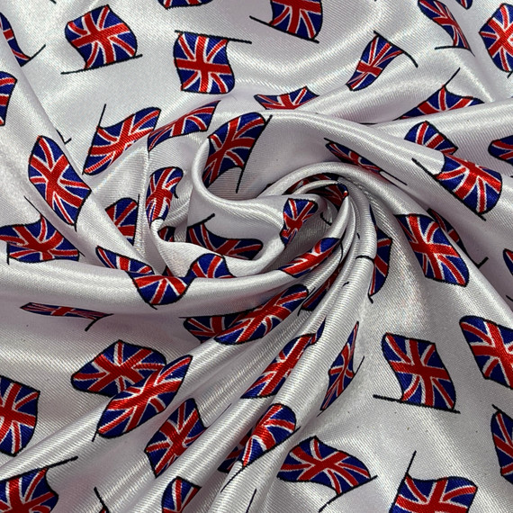 Union Jack Flags Satin Fabric - Great Britain, GB Queens Jubilee Union Flag Union Jack Patriotic, British Material Fabric Crafts Sewing