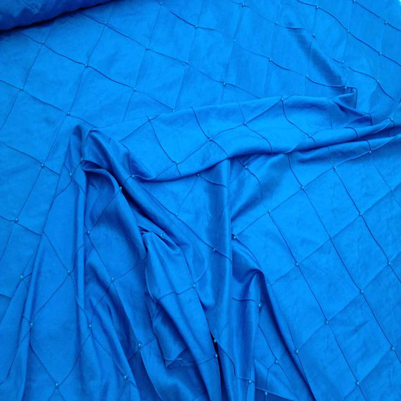 Quilted Beaded Pearl Taffeta Fabric, Turquoise Blue