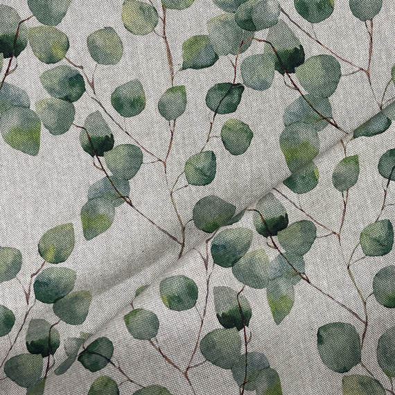Eucalyptus Tree Green Beige Linen 140cm wide Curtain/Upholstery Fabric