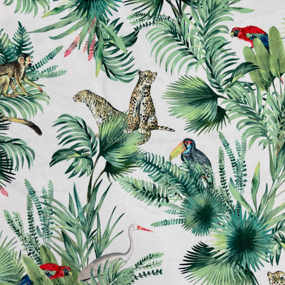 Amazon Tropical  Digital Print Plush Velvet Curtain Fabric, Natural