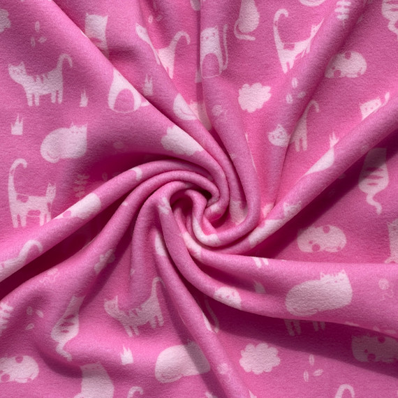 Cats Kittens Printed Polar Fleece Fabric, Pink