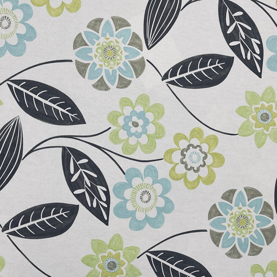 Global Tex Lime Green Flowers Cotton Fabric, Cream