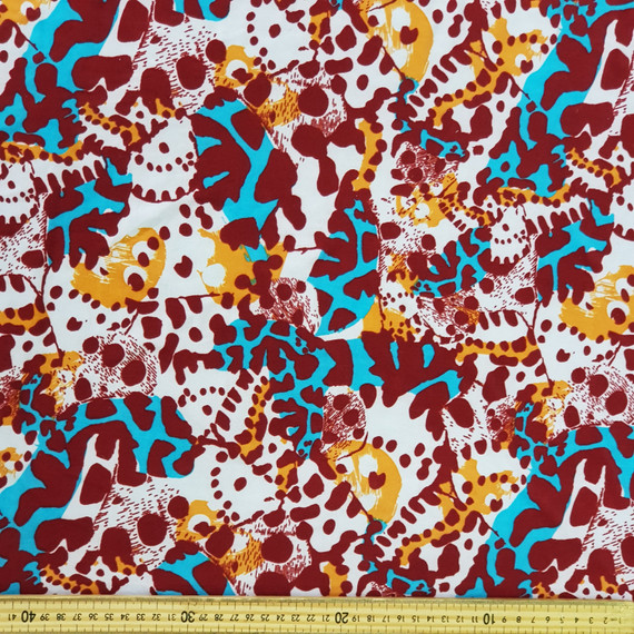 Animal Camo Abstract Print Lycra Dress Fabric, Rust