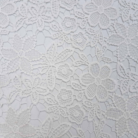 Zahara Floral Flowers Guipure French Venice Lace Fabric, Ivory