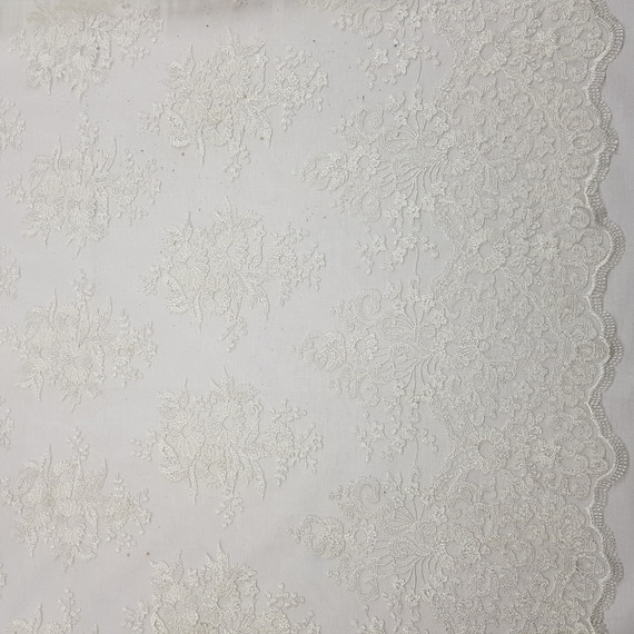Camellia Floral Flowers Guipure French Venice Lace Fabric, Ivory