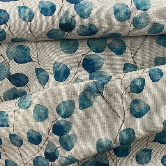 Eucalyptus Money Leaf Cotton Linen Upholstery Fabric, Teal