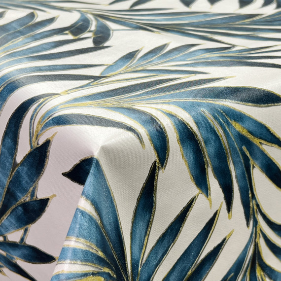 Premium Tropical Floral Embossed Printed PVC Table Covering, Teal