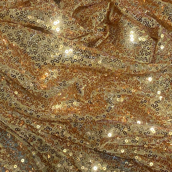 Bling Sequins On Net Dress Draping Fabric, Yellow Gold Champagne
