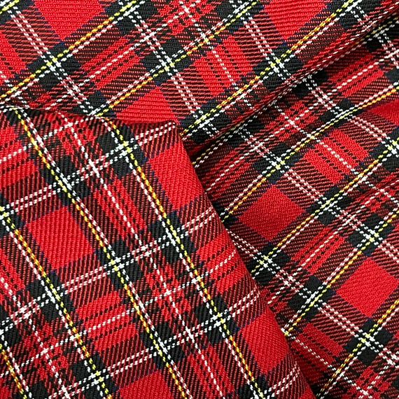 Small Check Royal Stewart Tartan Polyviscose Fabric 54", Red