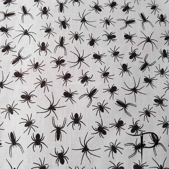 Halloween Spiders Print Polycotton Dress Costumes Fabric, Black/White