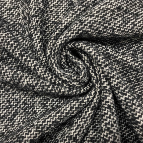 Zig Zag Tweed Wool Blend Fabric,  Black/White