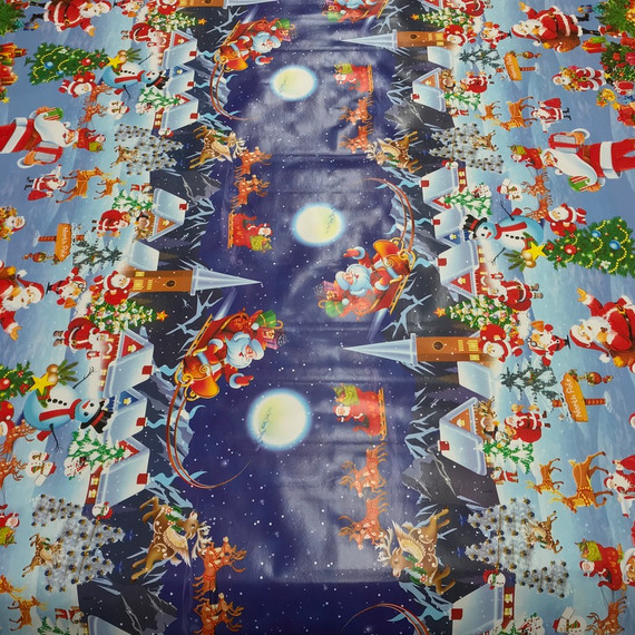 Xmas Santa Christmas Scene Tablecloth PVC Fabric, Blue