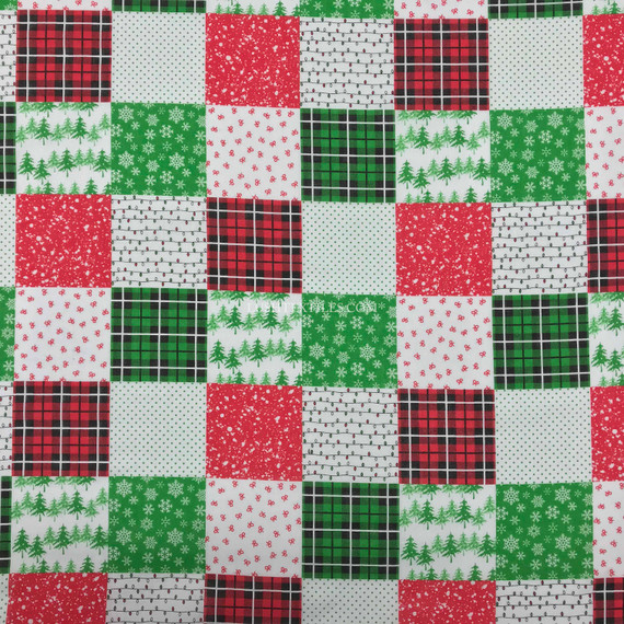 Christmas Patchwork Quilting Polycotton Fabric, Red