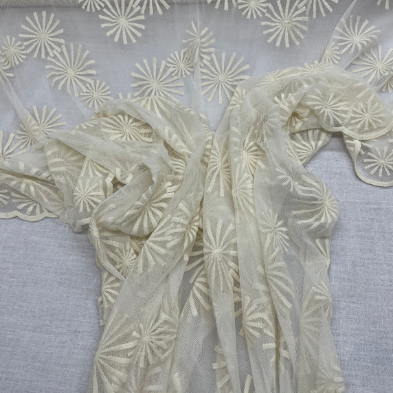 Embroidery Starbuzz Net Lace Fabric, Cream