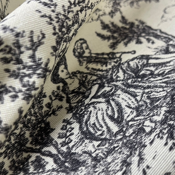 French Toile De Jouy Vintage Cotton Fabric, Black