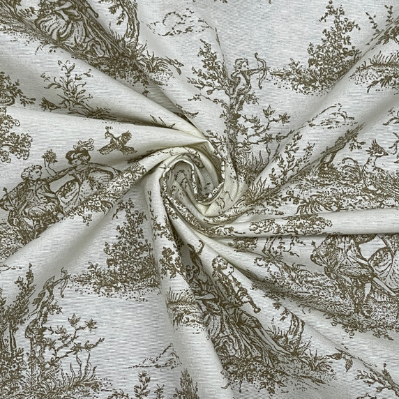 Toile De Jouy Vintage Cotton  Fabric, Natural
