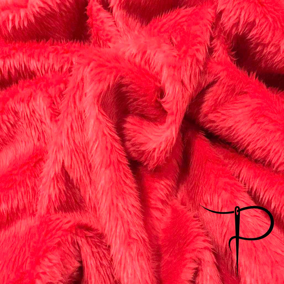 Plain Fun Short Pile Faux Fur Fabric Material, Red