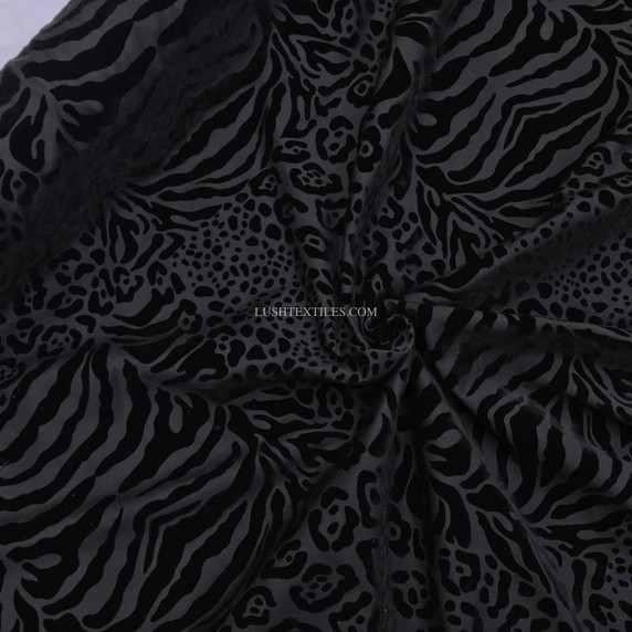 Safari Velvet Flock Cotton Panama Curtain Fabric, Black