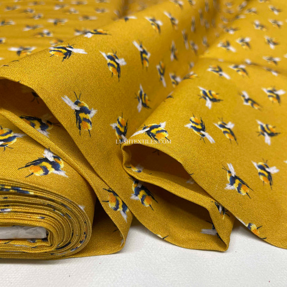 Bumblebee Digital Cotton Craft Bee Fabric 140cm Wide, Mustard