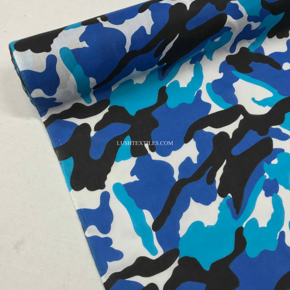 Camouflage Army Polycotton Dress Fabric, Blue