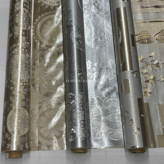 Damask PVC Oilcloth Fabric Embossed Metallic, Silver