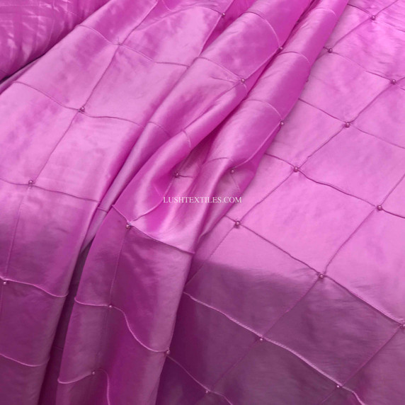 Quilted Beaded Pearl Taffeta Fabric, Cerise Pink