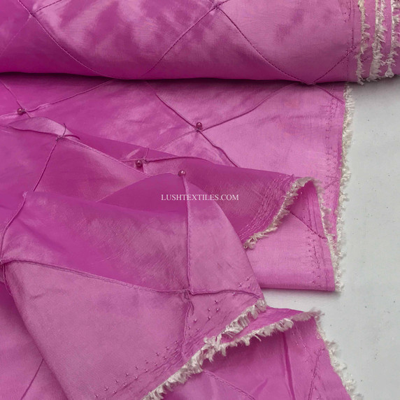 Quilted Beaded Pearl Taffeta Fabric, Cerise Pink