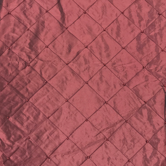 Quilted Beaded Pearl Taffeta Fabric, Pink Rust