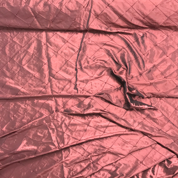 Quilted Beaded Pearl Taffeta Fabric, Pink Rust