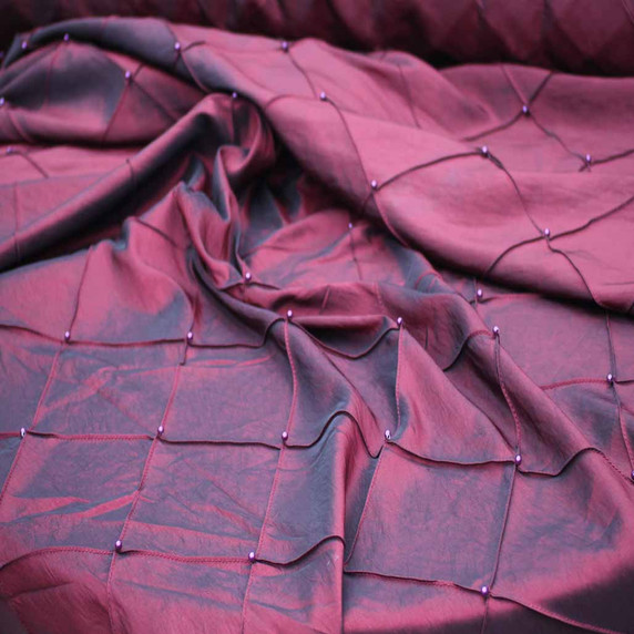 Quilted Beaded Pearl Taffeta Fabric, Burgundy