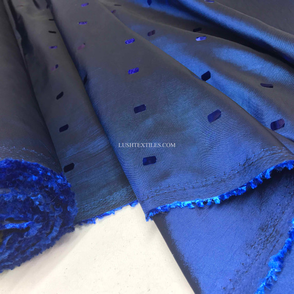 Mirror Sequin Taffeta Fabric, Midnight Blue