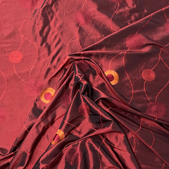 Embroidery Circle Taffeta Fabric, Wine Shot Black