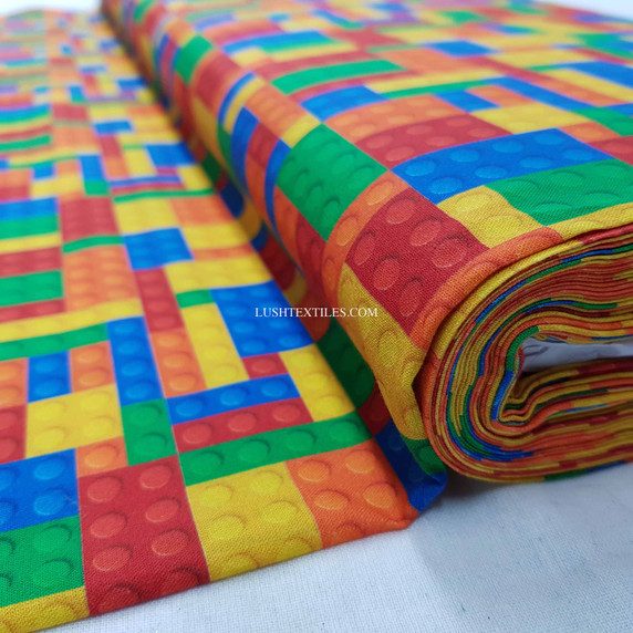 Lego Blocks Colourful Bricks Printed 100% Cotton Fabric By Prestige Fashion Fabrics