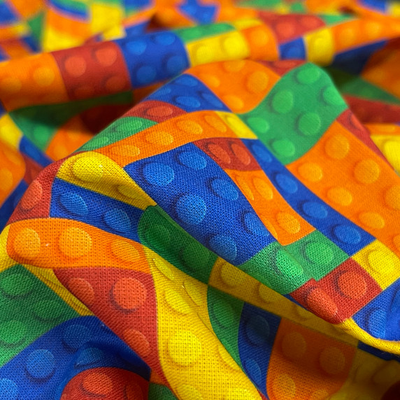 Lego Blocks Colourful Bricks Printed 100% Cotton Fabric By Prestige Fashion Fabrics