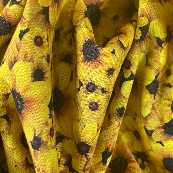 Small Floral Sunflowers 100% Cotton Dress Fabric, Yellow