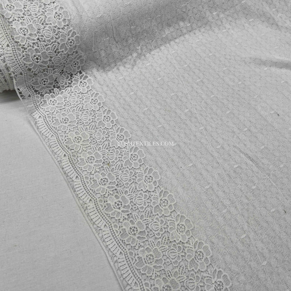 Heavy Embroidery Floral Lace Bridal Wedding Fabric, White