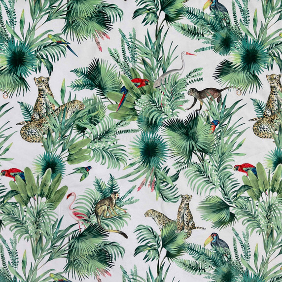 Amazon Tropical  Digital Print Plush Velvet Curtain Fabric, Natural